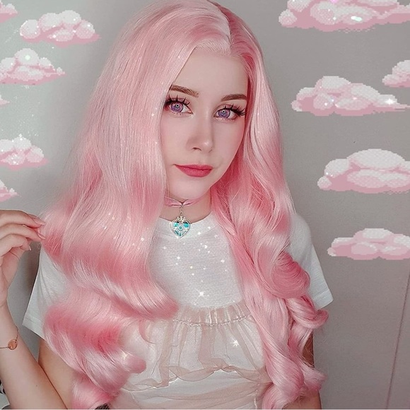 ♥️ 20”PINK BODY WAVY LACEFRONT FRONT WIG NEW